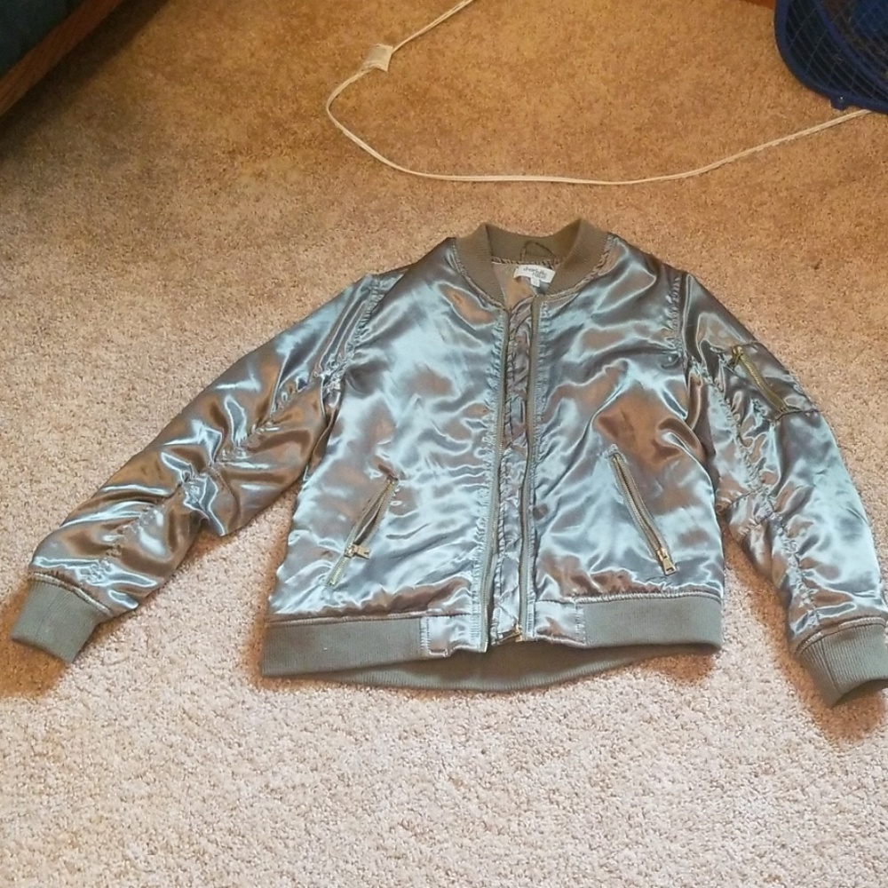 Olive green satin feeling bomber jacket